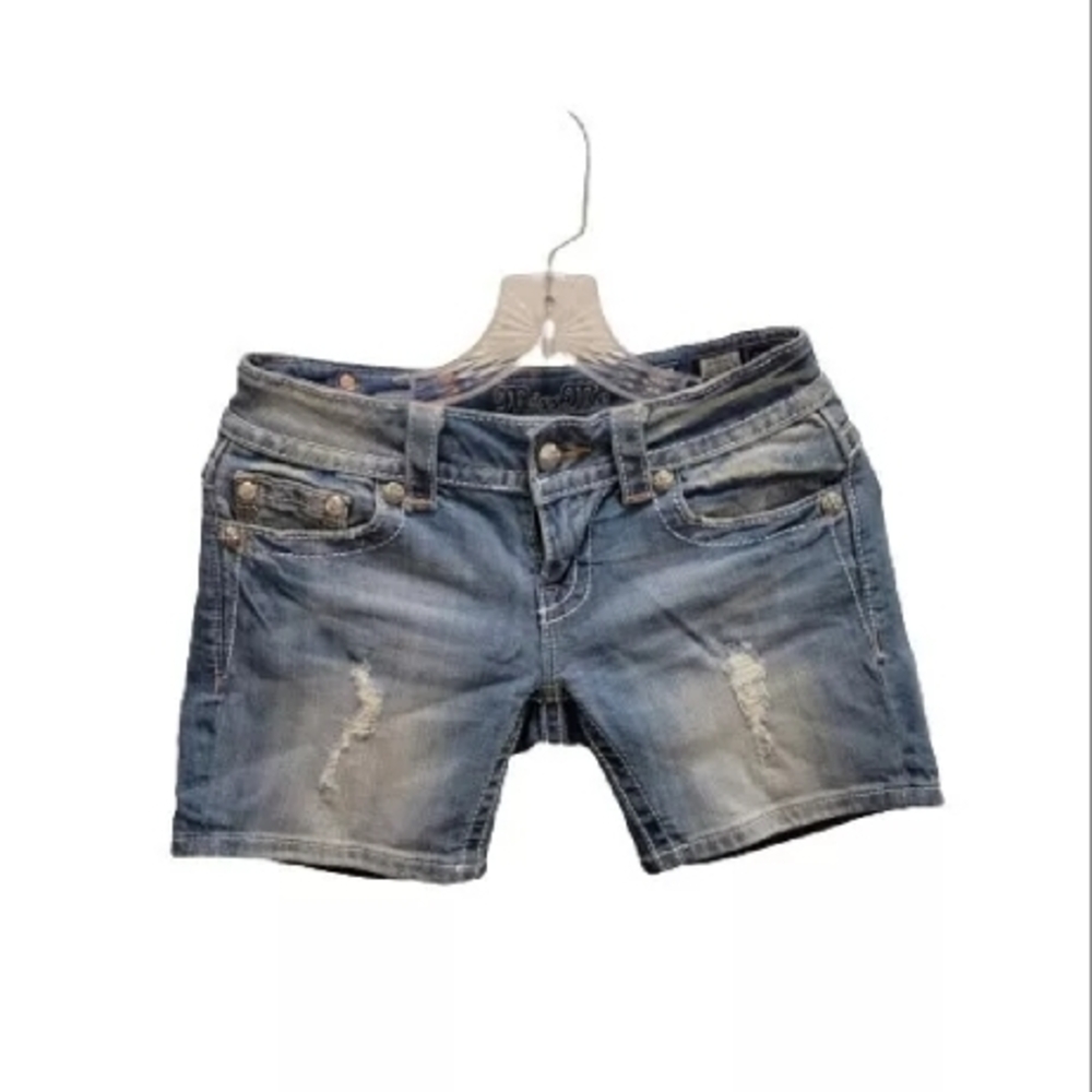 Miss Me Mid Shorts Women Size 26 Denim Rhinestone Y2K